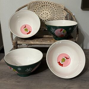 NIB DR SEUSS ZRIKE BRANDS Set Of 4 PINK AND GREEN Grinch CHRISTMAS Cereal Bowls
